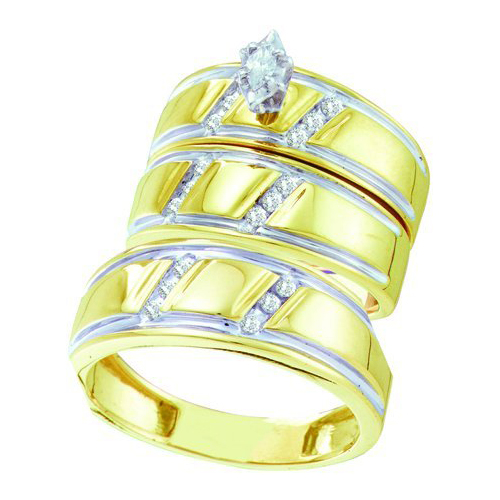 0.25CT Diamond Trio Wedding Ring Set Yellow Gold