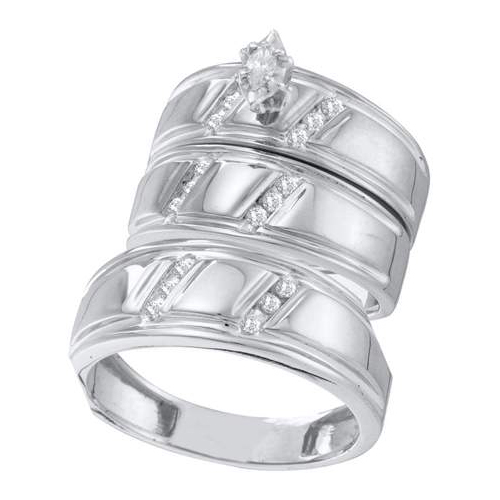 0.25CT Diamond Marques Trio Vintage Wedding Ring Set White Gold