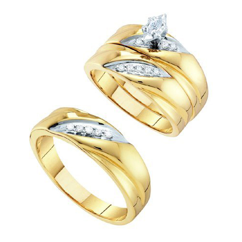 0.25CT Diamond Trio Wedding Ring Set Yellow Gold