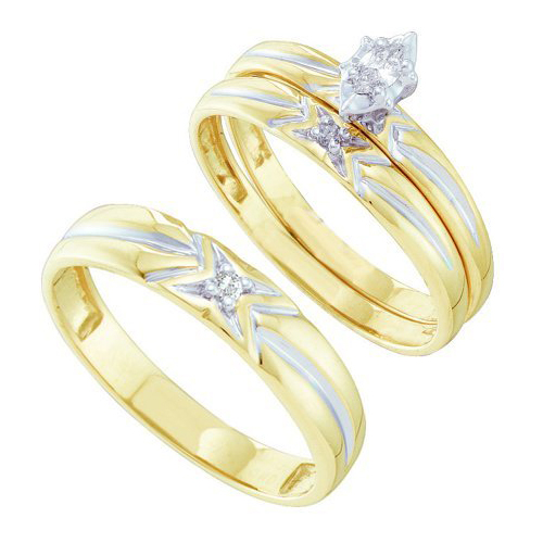 0.11CT Diamond Trio Wedding Ring Set Yellow Gold