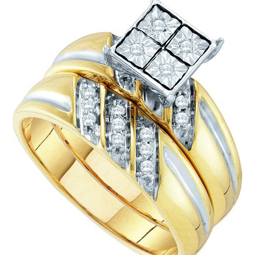 0.24CT Round Diamond Trio Unique Wedding Ring Set White Gold