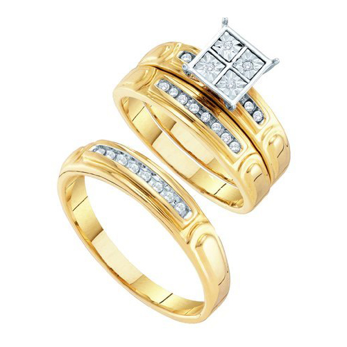 0.20CT Diamond Trio Wedding Ring Set Yellow Gold