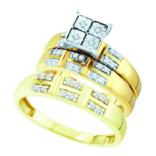 0.24CT Diamond Trio Wedding Ring Set Yellow Gold
