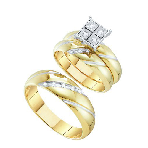 0.13CT Diamond Trio Wedding Ring Set Yellow Gold