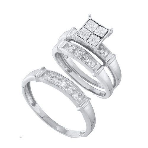 0.02CT Round Diamond Trio Wedding Ring Set White Gold
