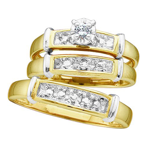 0.07CT CTR Round Diamond Trio Wedding Ring Set 925 Silver