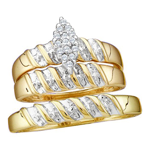 0.11CT Diamond Cluster Trio Wedding Ring Set 925 Silver