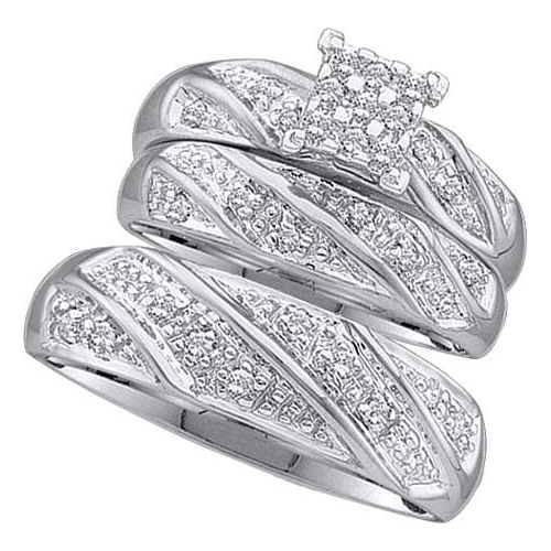 0.30CT Diamond Cluster Trio Wedding Ring Set 14K White Gold