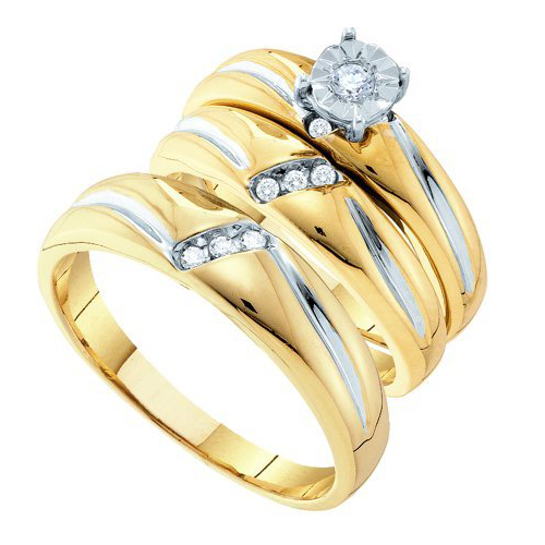 0.15CT Diamond Fanook Trio Wedding Ring Set Yellow Gold