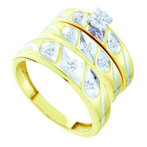 0.11CT Diamond Trio Wedding Ring Set Yellow Gold