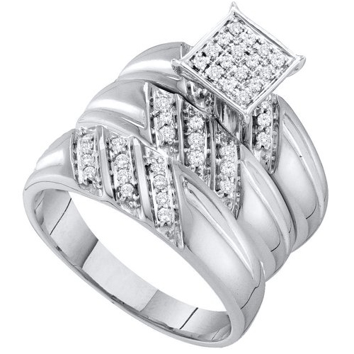 0.29CT Diamond Trio Vintage Wedding Ring Set White Gold