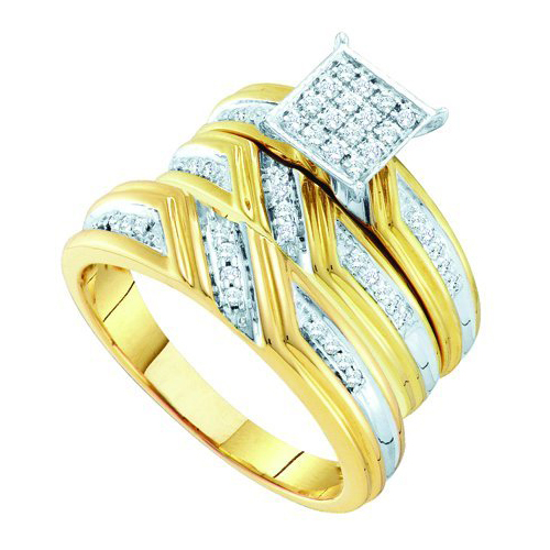 0.29CT Diamond Trio Wedding Ring Set Yellow Gold