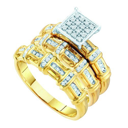 0.31CT Diamond Trio Vintage Wedding Ring Set Yellow Gold