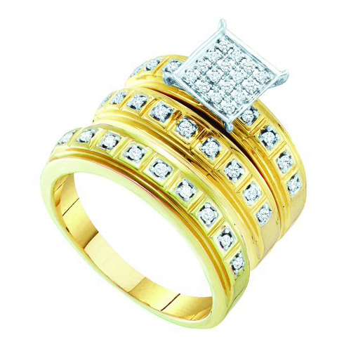 0.29CT Diamond Trio Vintage Wedding Ring Set Yellow Gold