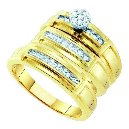 0.22CT Diamond Trio Wedding Ring Set Yellow Gold