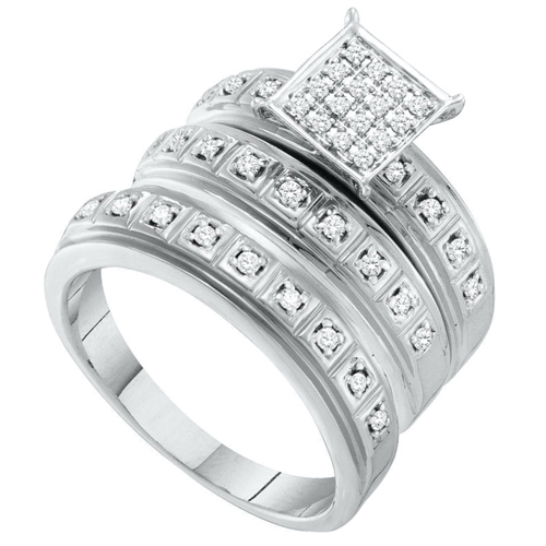 0.29CT Diamond Trio Vintage Wedding Ring Set White Gold