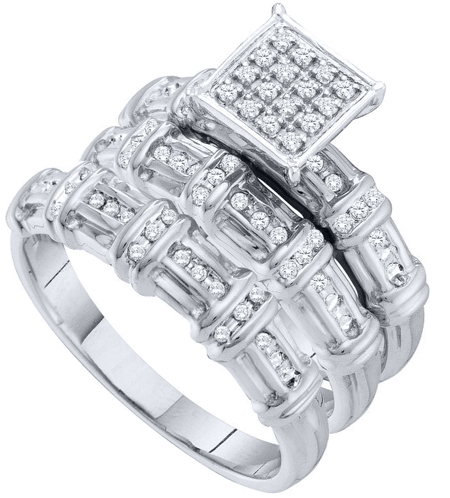 0.31CT Diamond Trio Vintage Wedding Ring Set White Gold