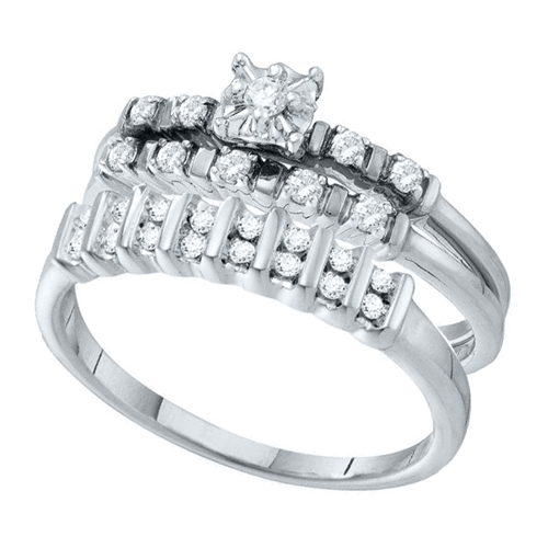 0.33CT Diamond Round CTR Trio Wedding Ring Set White Gold