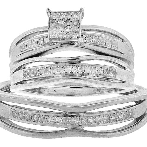 0.30CT Diamond Pave Trio Wedding Ring Set 925 Silver