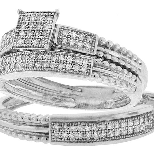 0.25CT Diamond Pave Trio Vintage Wedding Ring Set 925 Silver