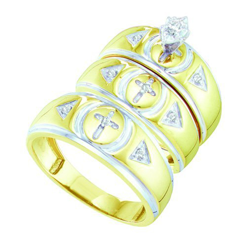 0.16CT CTR Marquise Diamond Trio Wedding Ring Set Yellow Gold