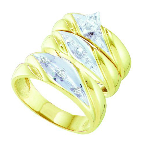 0.15CT CTR Marquise Diamond Trio Wedding Ring Set Yellow Gold
