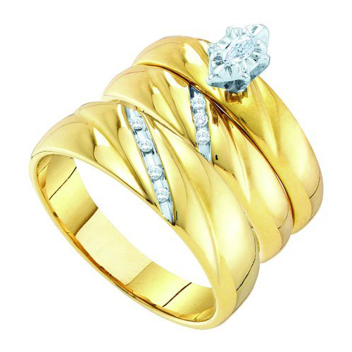 0.17CTCTR Marquise Diamond Trio Wedding Ring Set Yellow Gold