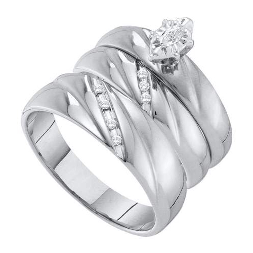 0.17CT Diamond Marquise CTR Trio Wedding Ring Set White Gold