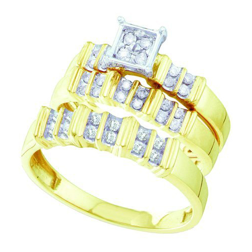 0.30CT Diamond Trio Wedding Ring Set Yellow Gold
