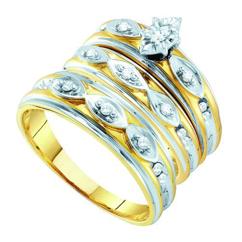 0.30CT Marquise Diamond Trio Vintage Wedding Ring Set Yellow Gold