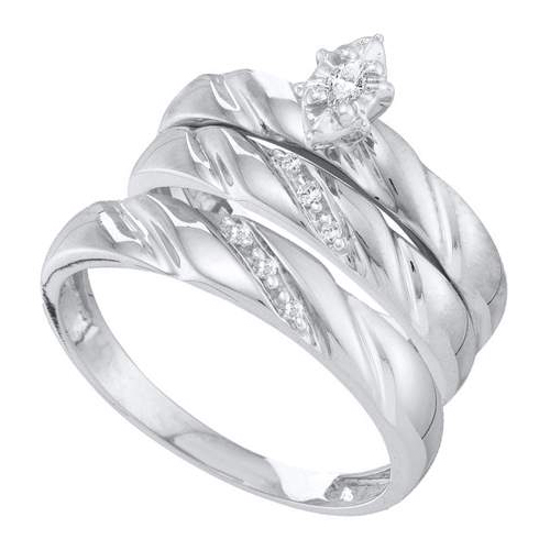 0.09CT Diamond Marquise CTR Trio Wedding Ring Set White Gold
