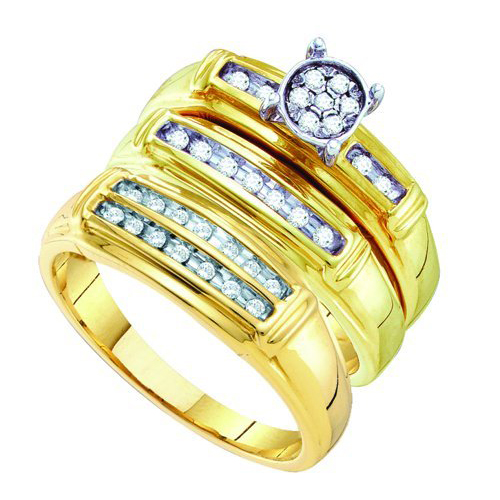 0.24CT Diamond Trio Wedding Ring Set Yellow Gold