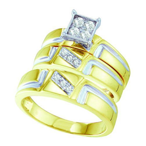 0.28CT Diamond Trio Wedding Ring Set Yellow Gold