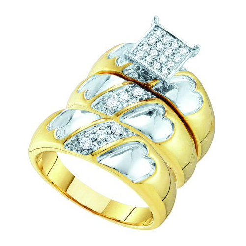 0.32CT Diamond Trio Wedding Ring Set Yellow Gold