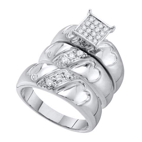 0.32 CT Diamond Trio Vintage Wedding Ring Set White Gold