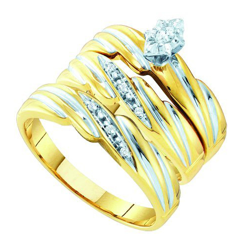 0.10CT CTR Marquise Diamond Trio Wedding Ring Set Yellow Gold