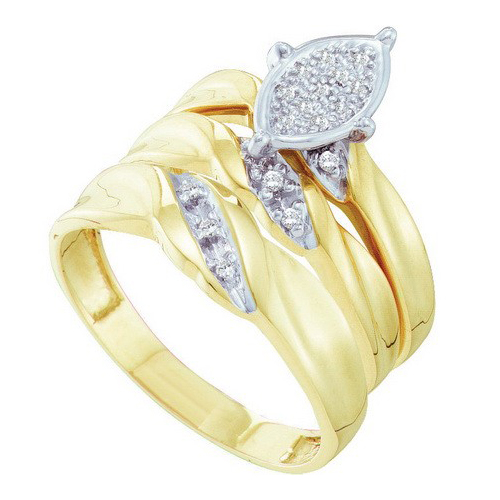 0.10CT Diamond Trio Marquise Vintage Wedding Ring Set Yellow Gold