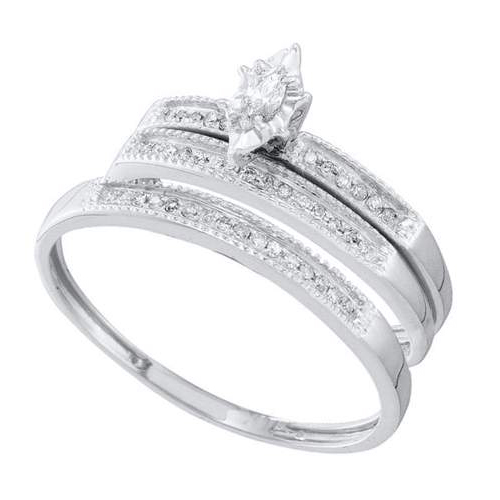 0.18CT Diamond Trio Milgrain Vintage Wedding Ring Set White Gold