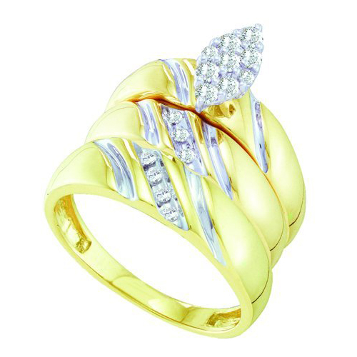 0.32CT Diamond Trio Vintage Wedding Ring Set Yellow Gold