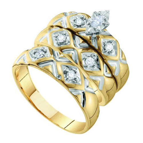 0.20CT Diamond Trio Wedding Ring Set Yellow Gold