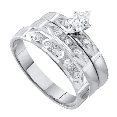 0.12CT Diamond Marquise CTR Trio Vintage Wedding Ring Set White Gold