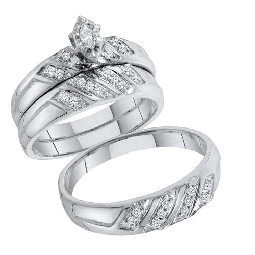 0.25CT Diamond Marquise CTR Trio Wedding Ring Set White Gold