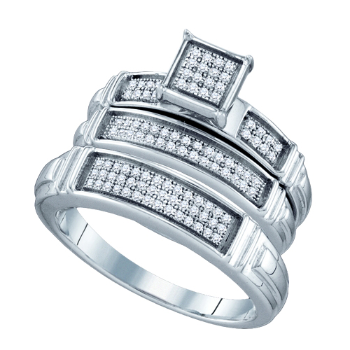0.29CT Diamond Trio Wedding Ring Set 925 Sterling Silver White