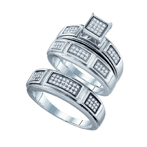 0.29CT Diamond Trio Wedding Ring Set 925 Silver