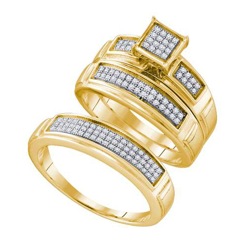 0.33CT Diamond Trio Wedding Ring Set 925 Silver