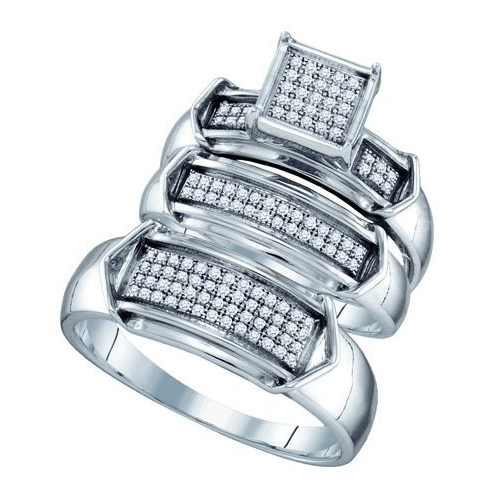 0.33CT Diamond Trio Wedding Ring Set 925 Silver