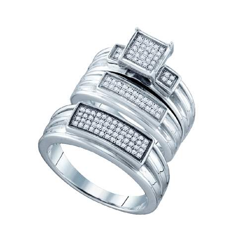 0.31CT Diamond Trio Wedding Ring Set 925 Silver