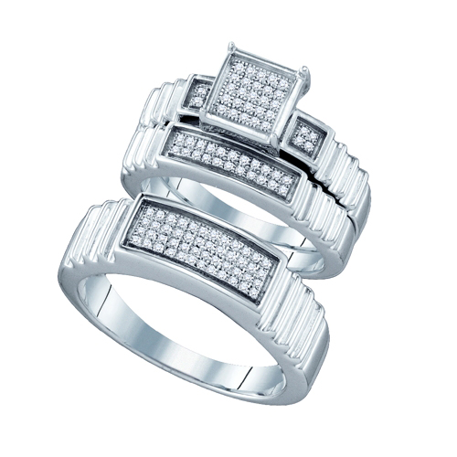 0.30CT Diamond Trio Wedding Ring Set 925 Silver