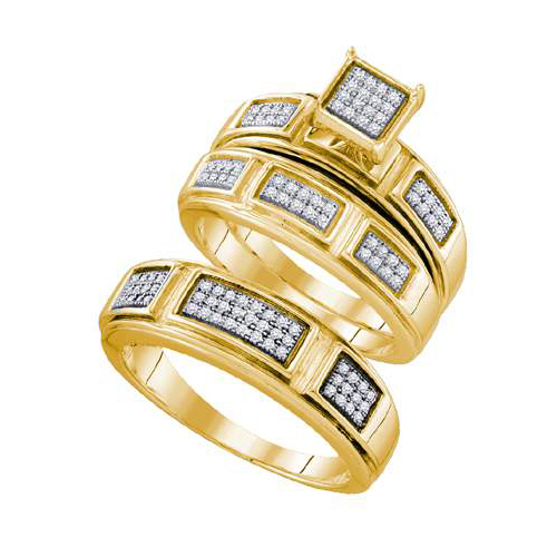 0.29CT Diamond Trio Wedding Ring Set Yellow Gold