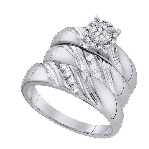 0.19CT Diamond Trio Wedding Ring Set White Gold
